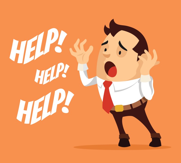 Man character need help. Vector flat cartoon illustration