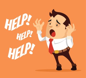 Man character need help. Vector flat cartoon illustration